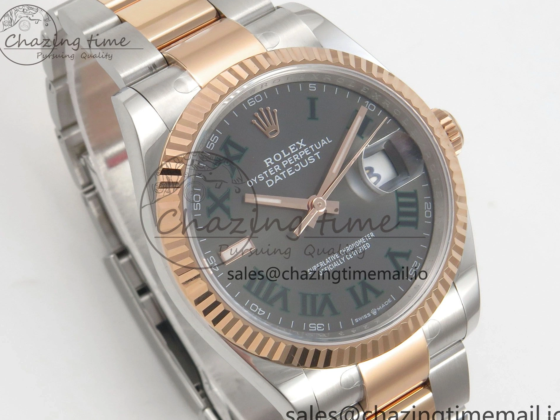 MiroTime 0407 DateJust 36 SS RG ARF 1:1 Best Edition 904L Steel Gray Dial Green Roman on Oyster Bracelet SH Affordable 73